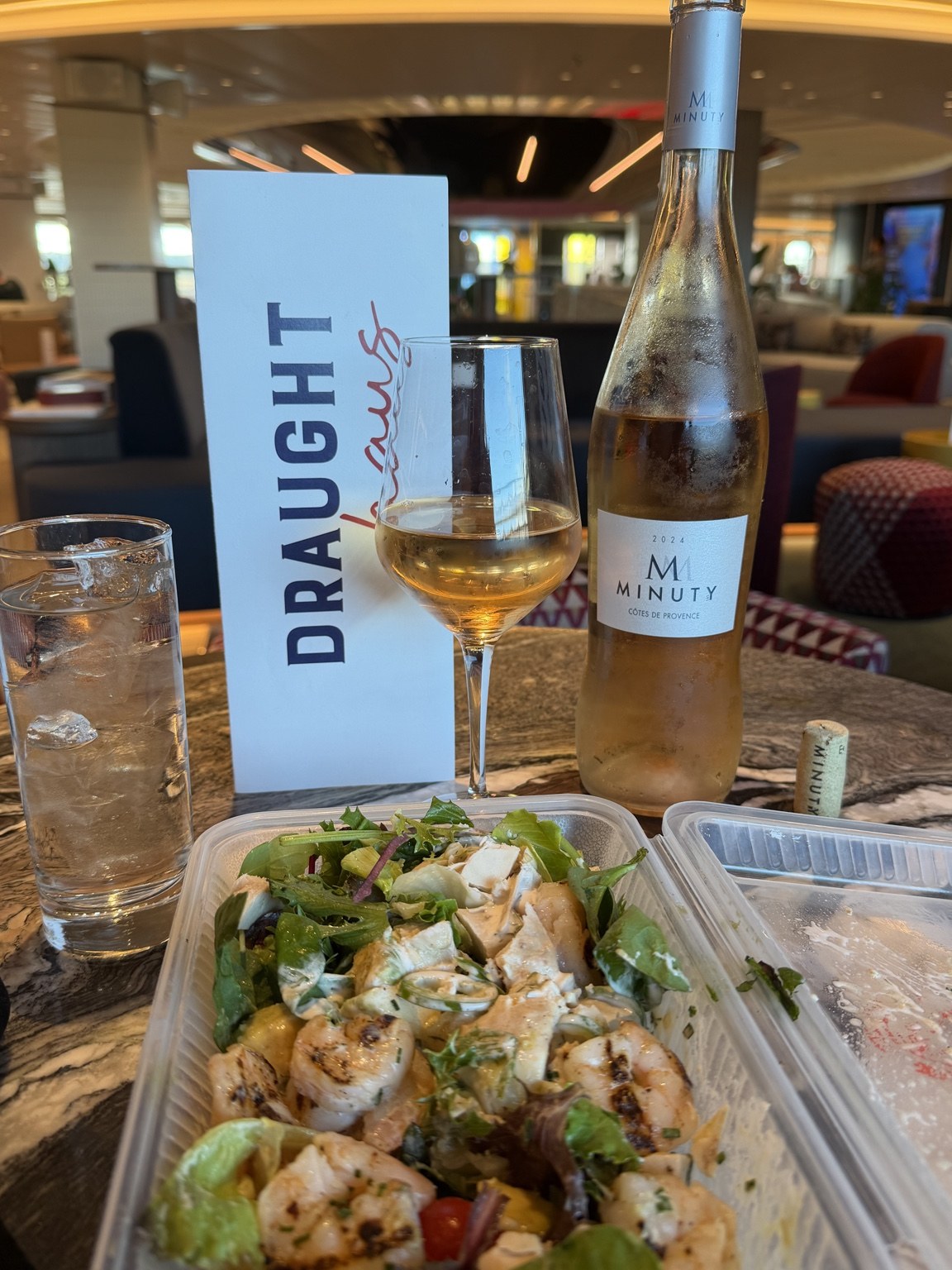 Shrimp salad and Minuty rosé at Draught Haus