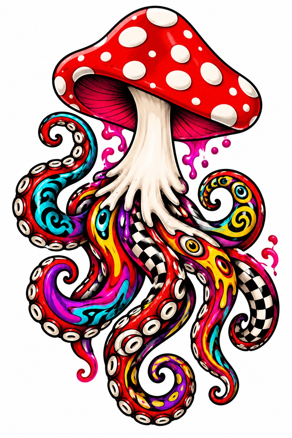 Mushroom and octopus tentacles tattoo design concept